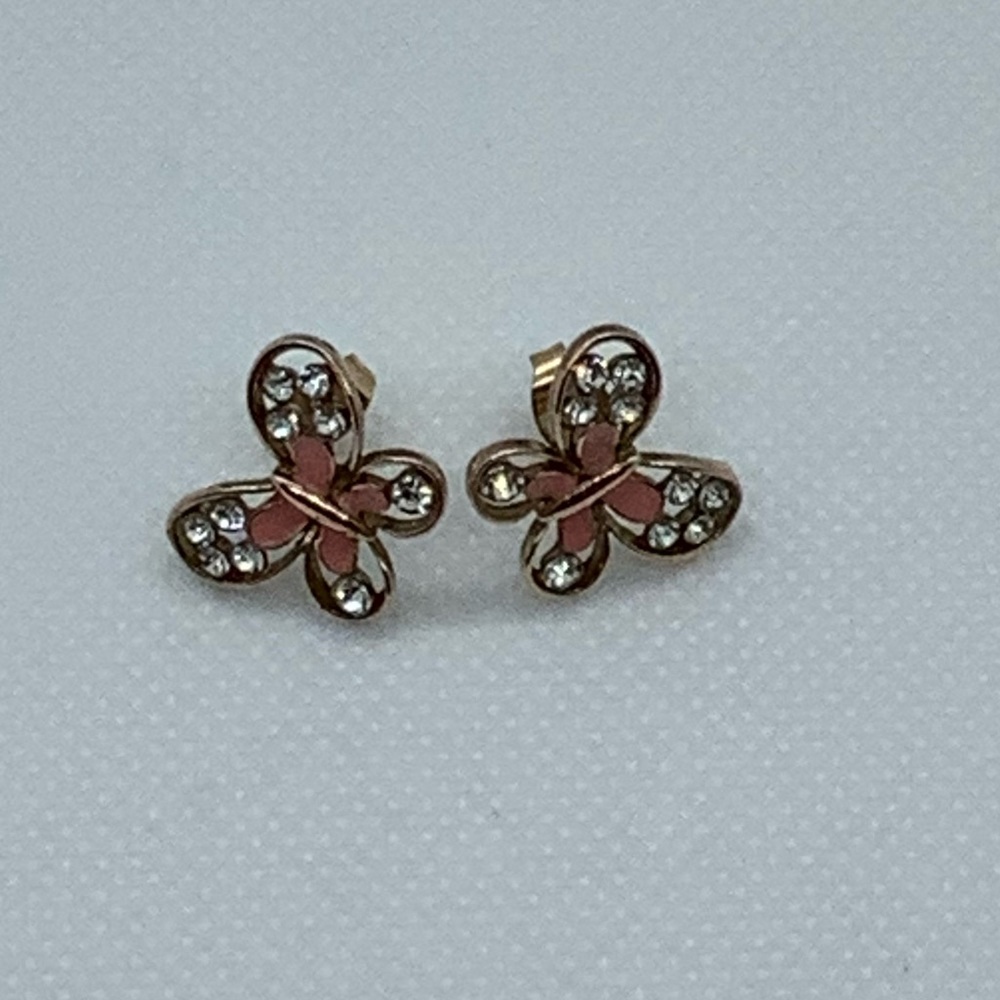 Butterfly Pink and Clear Stone Earrings ( 3 for $20 )